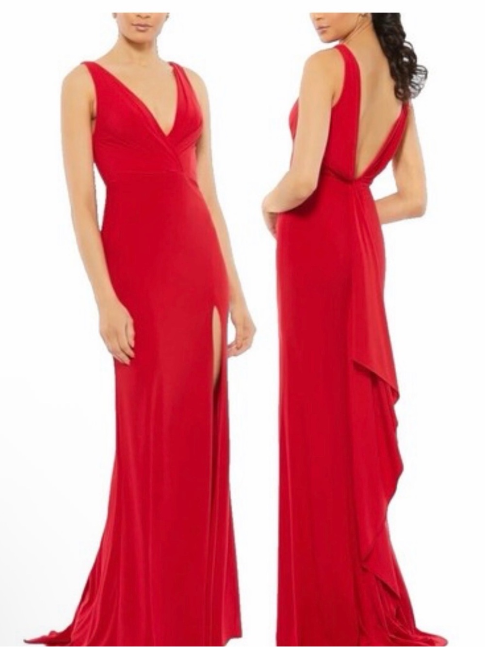 Mac Duggal Red V-Neck Open-Back Evening Gown